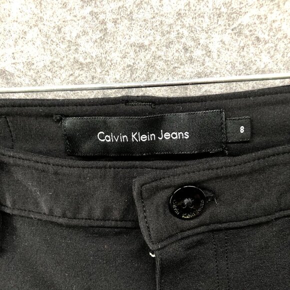 Calvin Klein Low Rise Ponte Skinny Pants Womens 8 Black Faux Leather 5 Pocket - Picture 5 of 12